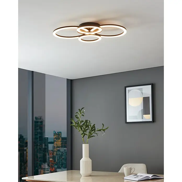 Eglo LED-Deckenleuchte PARANDAY-Z41 W, L x B x H: 61,5 x 45 x 8 cm, Schwarz - Moderne Deckenleuchte mit kreisförmigem Design und warmweißer Beleuchtung. Sie verleiht jedem Raum eine stilvolle Note und sorgt für angenehmes Licht.