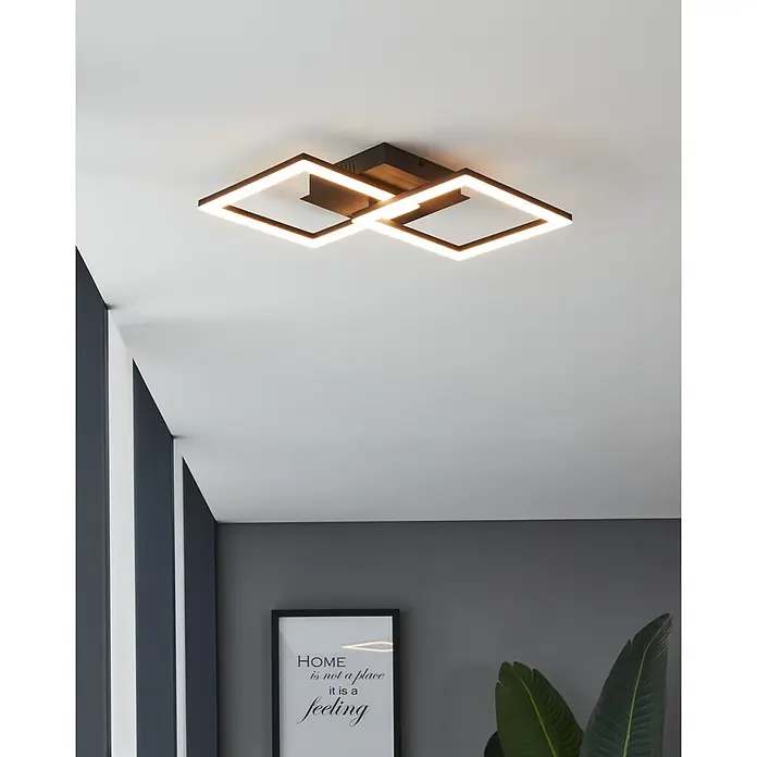 Eglo LED-Deckenleuchte PARANDAY-Z - 21,5 W, L x B x H: 52,5 x 31 x 6 cm, Schwarz - Moderne Deckenleuchte mit quadratischem Design und heller LED-Beleuchtung, ideal für stilvolle Innenräume.