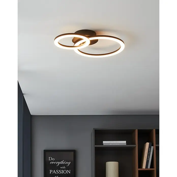 Eglo LED-Deckenleuchte PARANDAY-Z - 15 W, L x B x H: 44,5 x 30 x 7 cm, Schwarz - Moderne Deckenleuchte mit zwei ineinander verschlungenen Ringen, die ein warmes, einladendes Licht verbreiten. Elegantes Design für jeden Raum.