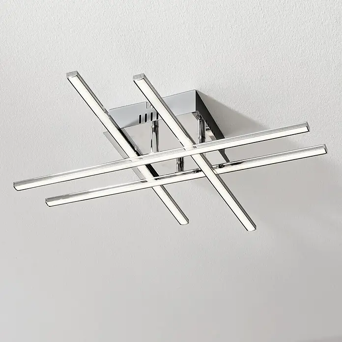 Eglo LED-Deckenleuchte Lasana 1 - 24 W, L x B x H: 50 x 50 x 9,5 cm, Chrom - Moderne LED-Deckenleuchte mit chromfarbenem Finish und kreuzförmigem Design für eine stilvolle Beleuchtung in jedem Raum.
