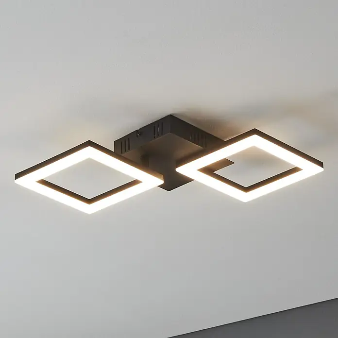 Eglo LED-Deckenleuchte PARANDAY-Z15,5 W, L x B x H: 47 x 22,5 x 6 cm, Schwarz - Moderne Deckenleuchte mit zwei quadratischen LED-Elementen und schwarzer Basis für stilvolle Beleuchtung im Raum.