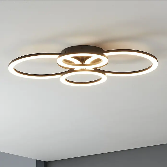 Eglo LED-Deckenleuchte PARANDAY-Z41 W, L x B x H: 61,5 x 45 x 8 cm, Schwarz - Moderne LED-Deckenleuchte mit drei Ringen, die ein elegantes und helles Ambiente in jedem Raum schafft.