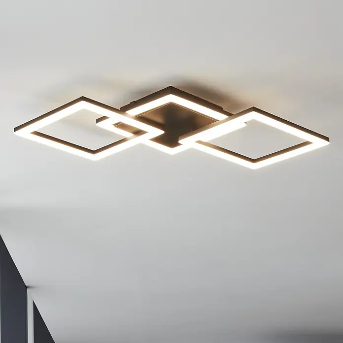 Eglo LED-Deckenleuchte PARANDAY-Z - 32,4 W, L x B x H: 65 x 31 x 6 cm, Schwarz - Moderne Deckenleuchte mit LED-Quadraten, die ein elegantes und helles Ambiente schaffen. Ideal für Wohn- und Schlafräume.