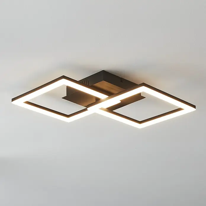 Eglo LED-Deckenleuchte PARANDAY-Z - 21,5 W, L x B x H: 52,5 x 31 x 6 cm, Schwarz - Moderne Deckenleuchte mit zwei ineinander verschlungenen quadratischen LED-Rahmen und einem dunklen Metallgehäuse.