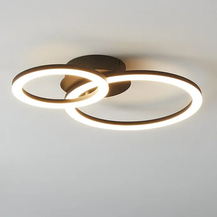 Eglo LED-Deckenleuchte PARANDAY-Z15 W, L x B x H: 44,5 x 30 x 7 cm, Schwarz - Moderne Deckenleuchte mit drei ineinandergreifenden LED-Ringen, die ein helles und stilvolles Ambiente erzeugen. Ideal für Wohn- und Schlafräume.