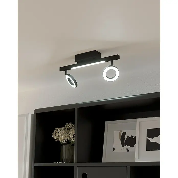 Eglo Cardillio 2 LED-Deckenstrahler - 9,7 W, L x B x H: 38,5 x 8,5 x 17,5 cm, Schwarz, Warmweiß, 3 Stk. - Moderne Deckenleuchte in Schwarz mit runden LED-Elementen, die ein helles und stilvolles Licht spenden. Perfekt für zeitgemäße Wohnräume.
