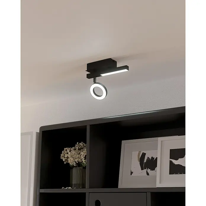 Eglo Cardillio 2 LED-Deckenstrahler - 5,4 W, L x B x H: 22,5 x 6,5 x 16,5 cm, Schwarz, Warmweiß, 2 Stk. - Moderne LED-Deckenleuchte in Schwarz mit ringförmigem Licht und geradlinigem Design, ideal für stilvolle Innenräume.