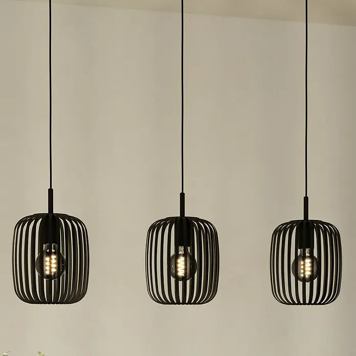 Eglo Romazzina Pendelleuchte - 40 W, L x B x H: 90 x 20 x 11 cm, Schwarz, E27 - Die elegante Pendelleuchte mit schwarzem Metallkäfig und Edison-Glühbirne ist ein Blickfang über jedem Esstisch.