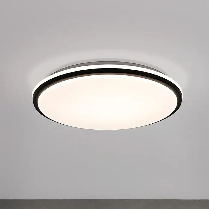 Eglo LED-Deckenleuchte rund - 18 W, Ø x H: 34 x 6,5 cm, Schwarz, Neutralweiß - Runde Deckenleuchte mit schwarzem Rand, die ein helles, diffuses Licht in den Raum wirft. Ideal für moderne Wohnräume.