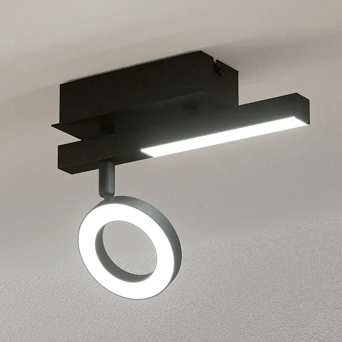 Eglo Cardillio 2 LED-Deckenstrahler - 5,4 W, L x B x H: 22,5 x 6,5 x 16,5 cm, Schwarz, Warmweiß, 2 Stk. - Moderne Deckenleuchte in Schwarz mit LED-Ring und linearem Lichtelement, die ein stilvolles und helles Ambiente erzeugt.