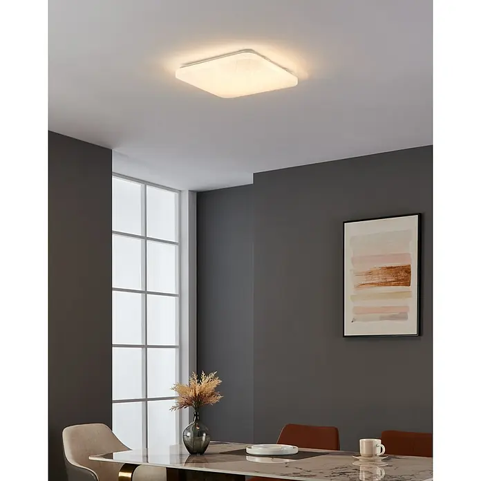 Eglo LED-Deckenleuchte RENDE eckig - 19,5 W, L x B x H: 38 x 38 x 6 cm, Weiß, Warmweiß, Eckig - Elegante, quadratische Deckenleuchte mit warmem Licht, die jeden Raum stilvoll erhellt. Perfekt für moderne Wohnbereiche.