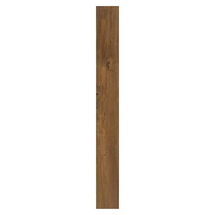 Parkett - Eiche Lorenz, Landhausdiele, 2.200 x 240 x 15 mm - Braunes Holzbrett mit ausgeprägter Maserung und Ästen.
