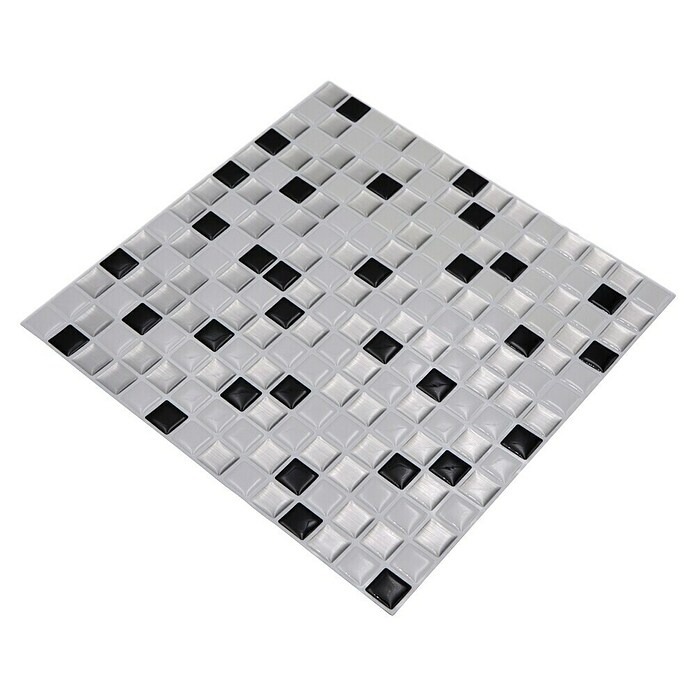 Samoljepljiva mozaik pločica (4 kom, 25,4 x 25,5 cm, Crno / bijelo, Sjajno)
