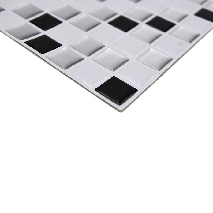 Samoljepljiva mozaik pločica (4 kom, 25,4 x 25,5 cm, Crno / bijelo, Sjajno)