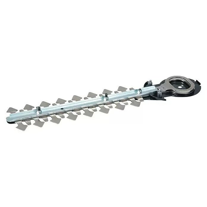 Makita Scherblatt 198408-1 - 203 mm, Passend für: DUM111, DUM604, UM600D, DUM111, DUM168, UM164D, UH200D - Silbernes Metall-Heckenscherenmesser mit gezackten Zähnen und schwarzem Befestigungsmechanismus.