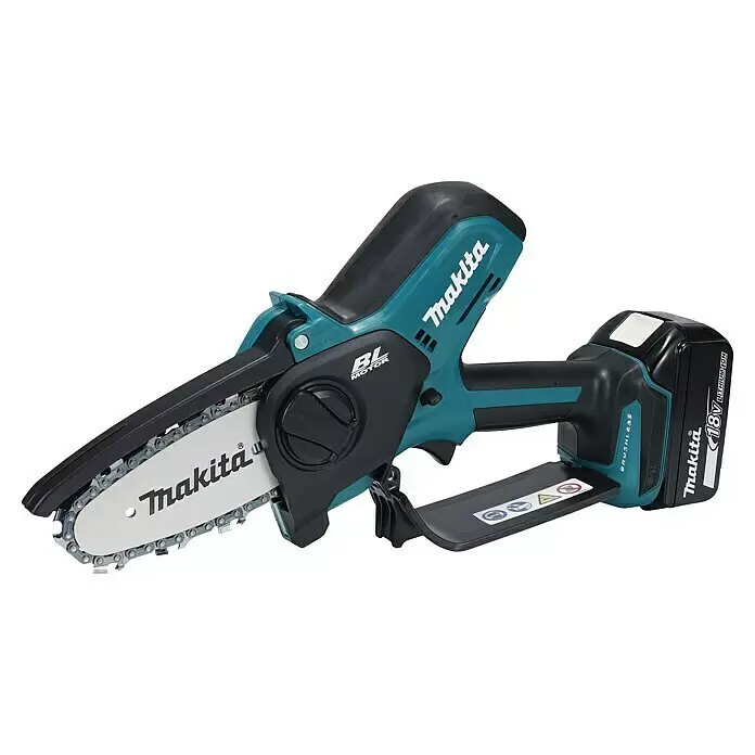 Makita LXT 18V Akku-Astsäge DUC101RF01 - 18 V, 3 Ah, 1 Akku - Türkise/schwarze Makita Akku-Minikettensäge mit bürstenlosem Motor und 18V Akku.