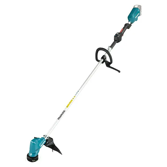Makita LXT 18V Akku-Rasentrimmer DUR190LZX9 - 18 V, Li-Ionen, Ohne Akku, Schnittbreite Faden: 300 mm - Bild eines Makita Akku-Rasentrimmers mit langem Schaft und Griff. Das Gerät ist blau und silber.