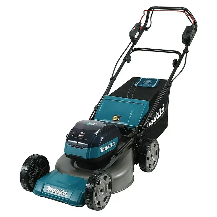 Makita XGT 40V max. Akku-Rasenmäher LM001GT204 - 40 V, 2 Akkus, 5 Ah, Schnittbreite: 48 cm - Akku-Rasenmäher von Makita mit Fangkorb und robusten Rädern für effizientes Rasenmähen.