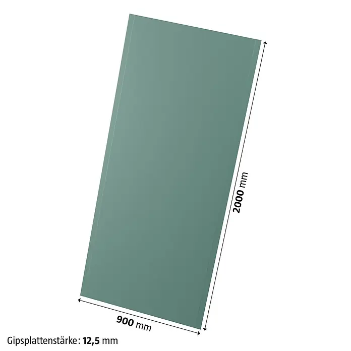 Probau Gipskartonplatte Easy - 2.000 x 900 x 12,5 mm, Imprägniert - Gipsplatte in Grün mit den Maßen 900 x 2000 mm und einer Stärke von 12,5 mm. Ideal für den Innenausbau.