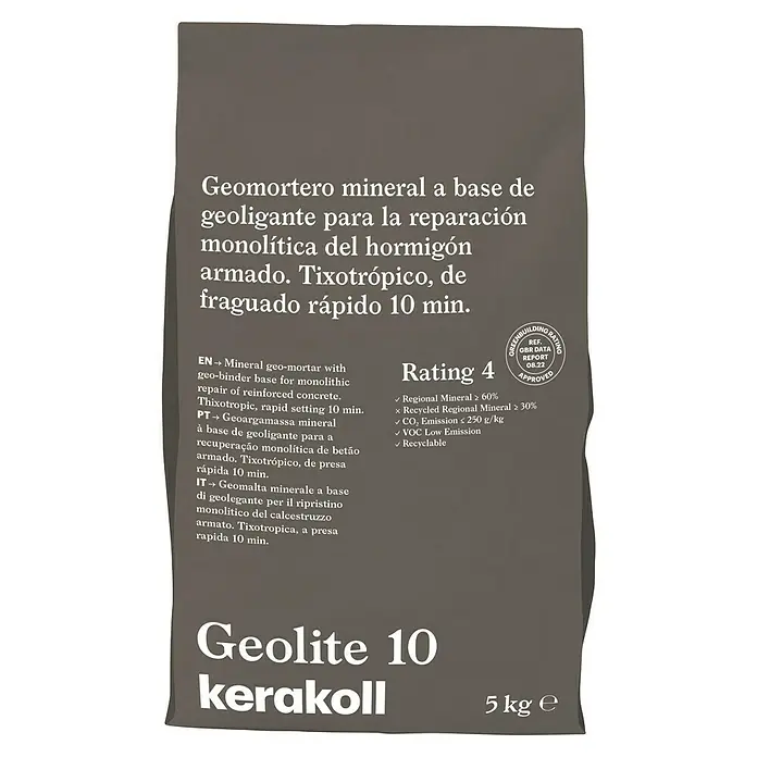Kerakoll Mortero de reparación rápida Geolite 10 - 5 kg - Geolite 10 Kerakoll: Geomortero mineral para reparación monolítica de hormigón armado, de fraguado rápido, bajas emisiones y reciclable.