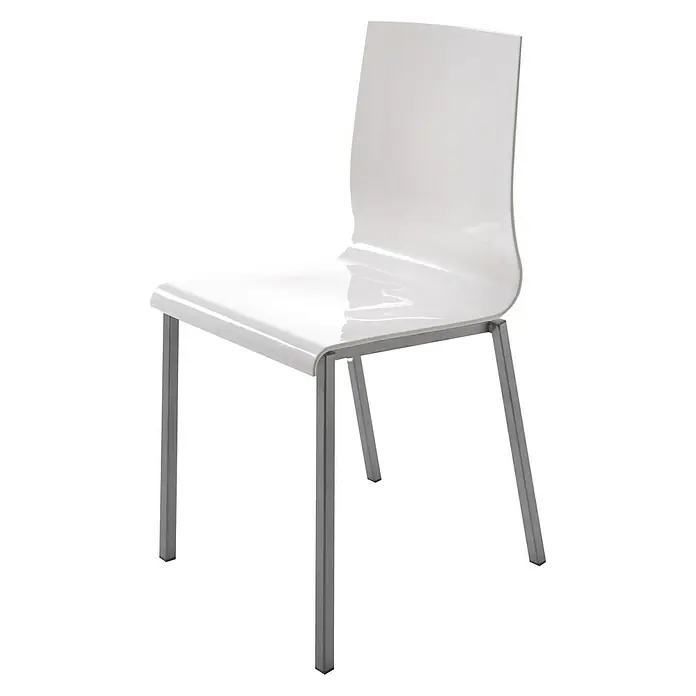 Silla Laura - L x An x Al: 49 x 39 x 88 cm, Blanco - Silla blanca con superficie brillante y patas metálicas. Una silla moderna y elegante para cualquier habitación.