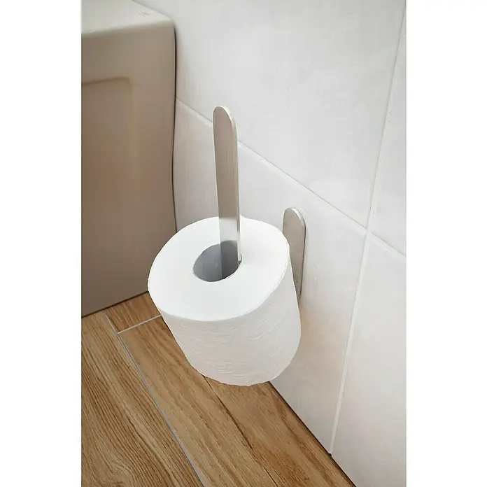 Camargue Antwerpen Ersatzpapierrollenhalter - Edelstahl, Matt - Ein stilvoller Toilettenpapierhalter aus Metall mit einer weißen Papierrolle, perfekt für jedes moderne Badezimmer.