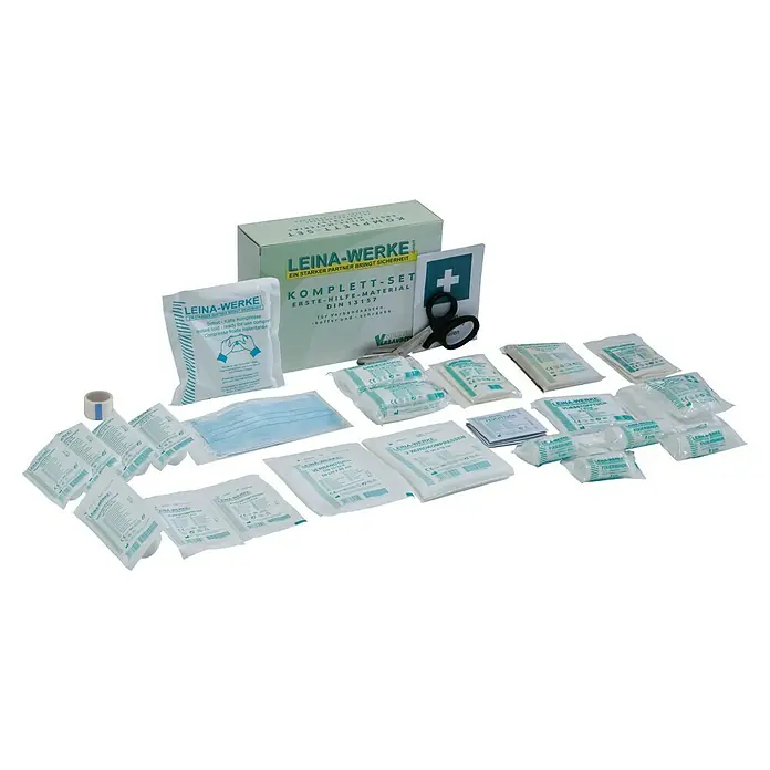 Leina-Werke Erste-Hilfe-Nachfüllpackung - DIN 13157, 63 -tlg. - Komplettes Erste-Hilfe-Set von LEINA-WERKE, DIN 13157-zertifiziert, mit Verbandsmaterial, Schere und weiteren wichtigen Utensilien für die Notfallversorgung.