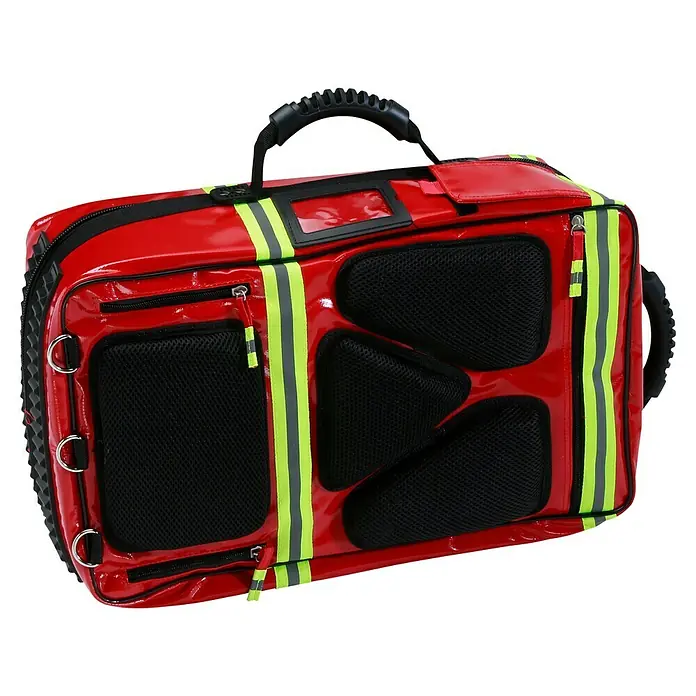Leina-Werke Erste-Hilfe-Notfallrucksack Profi - Ohne Inhalt, Rot - Rote Sanitätstasche mit mehreren Taschen und reflektierenden Streifen für Notfalleinsätze.