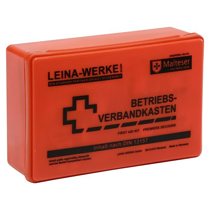 Leina-Werke Betriebsverbandkasten Klein (DIN 13157, Ohne Wandhalterung, Orange)