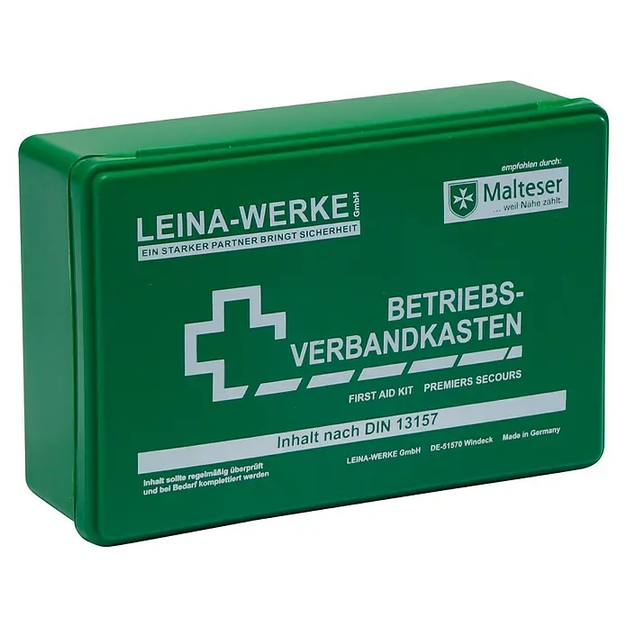 Leina-Werke Betriebsverbandkasten Klein - DIN 13157, Ohne Wandhalterung, Grün - Erste-Hilfe-Kasten von LEINA-WERKE. Der grüne Kasten enthält Verbandsmaterial nach DIN 13157, empfohlen durch Malteser.