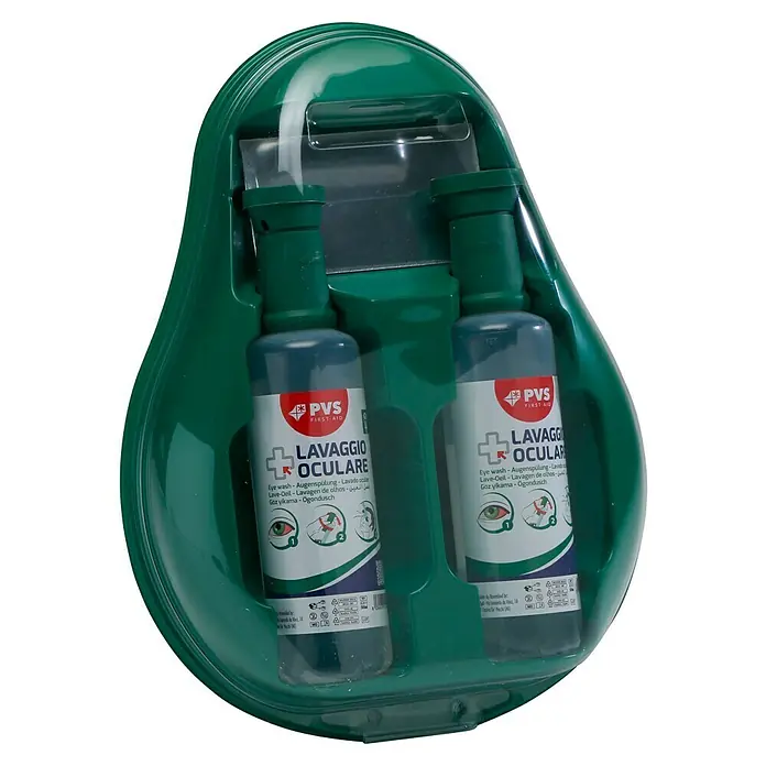 Leina-Werke Augenspülung-Set - 2 Stk. x 500 ml - Erste Hilfe: Augenspülungsset mit zwei Flaschen in grüner Halterung für schnelle Augenspülung bei Notfällen.