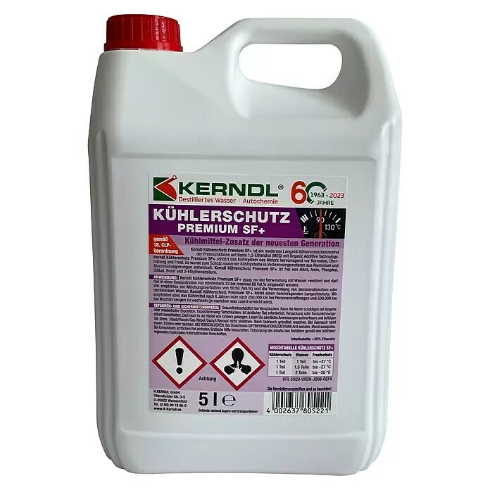 Kühlerfrostschutz Premium SF+ - 5 l - Weißer 5L Kunststoffkanister KERNDL KÜHLERSCHUTZ PREMIUM SF+ Kühlmittel mit rotem Verschluss.