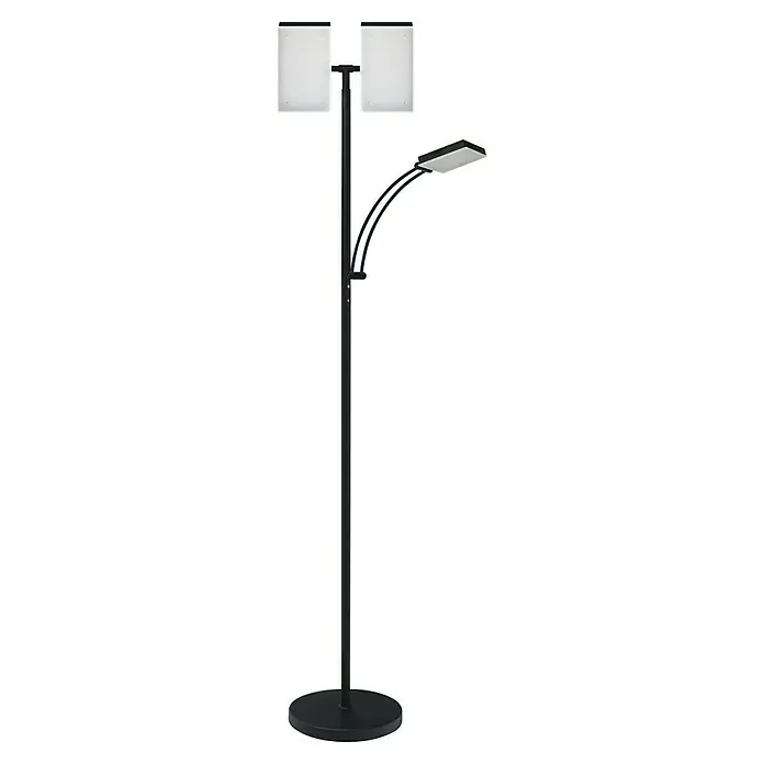 Tween Light LED-Deckenfluter Chicago - 36 W, Höhe: 180 cm, Schwarz-matt, Warmweiß - Stehleuchte mit zwei verstellbaren Paneelen und einem schwenkbaren Lesearm, ideal für Wohnzimmer oder Büro, sorgt für optimale Beleuchtung.