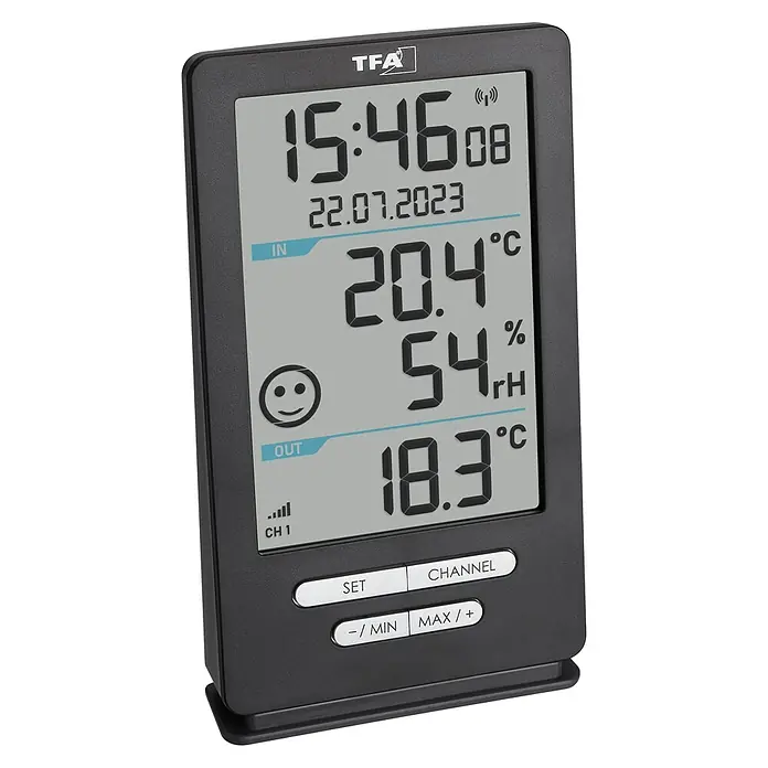 TFA Dostmann Funk-Thermo-Hygrometer Xena Home - Digital, Reichweite Sensor: 100 m - Ein digitales Thermo-Hygrometer von TFA mit Anzeige von Zeit, Datum, Innen- und Außentemperatur sowie Luftfeuchtigkeit.