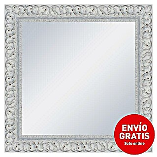Espejo con marco Everest (90 x 90 cm, Blanco decapé, Madera)