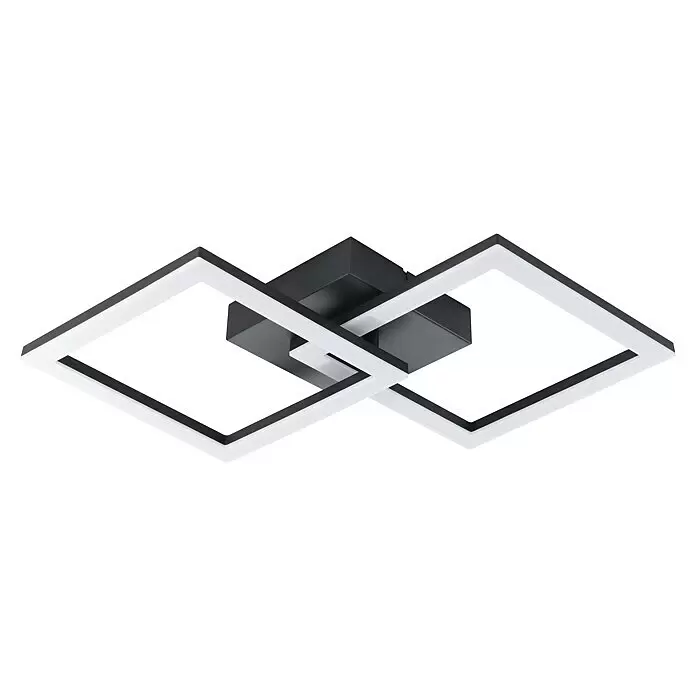 Eglo LED-Deckenleuchte Huerta-E - 20 W, L x B x H: 52,5 x 31 x 7 cm, Schwarz, Tageslichtweiß - Moderne schwarz-weiße LED-Deckenleuchte mit zwei ineinandergreifenden quadratischen Rahmen.