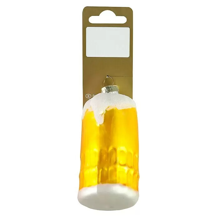 Christbaumschmuck Bierkrug - Glas, 6,6 x 4,8 x 8,5 cm - Bierkrug-Weihnachtsornament mit Schaum, an einem goldenen Aufhänger.