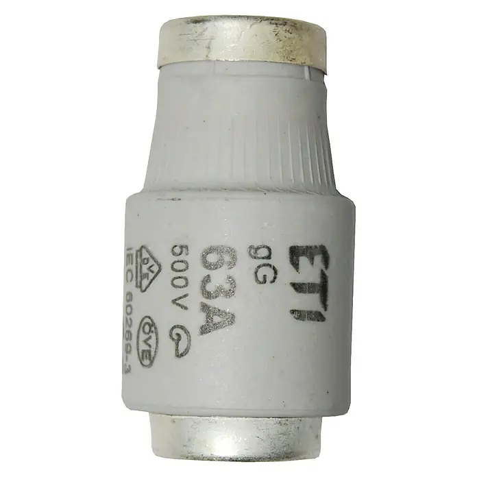 Diazed-Sicherung - 63 A, 500 V, E 33, DIII, 5 Stk. - Keramiksicherung, ETI gG, 63A, 500V, hochwertiges Bauteil für zuverlässigen Schutz in elektrischen Anlagen, mit OVE-Zertifizierung.