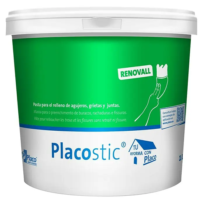 Placo Saint-Gobain Pasta de yeso Placostic Renovall - 1 l, Apto para: Renovación - Un bote de masilla Placostic Renovall para rellenar agujeros, grietas y juntas. Ideal para trabajos de renovación.