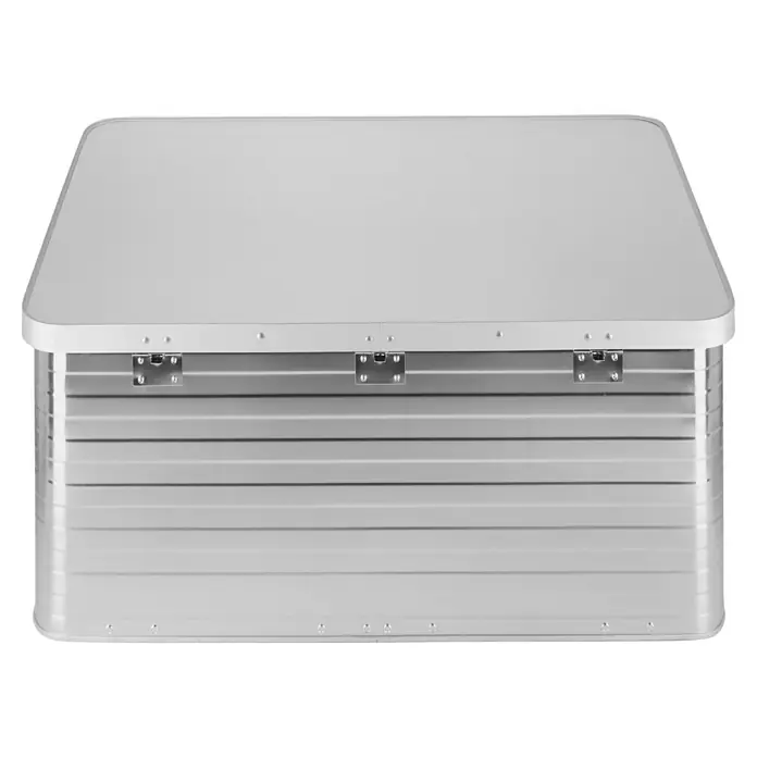 Wisent Aufbewahrungs- & Transportbox - Fassungsvermögen: 133 l - Ansicht einer Aluminium-Faltbox. Die Box ist im zusammengeklappten Zustand und eignet sich ideal für Campingausflüge oder als Stauraum.