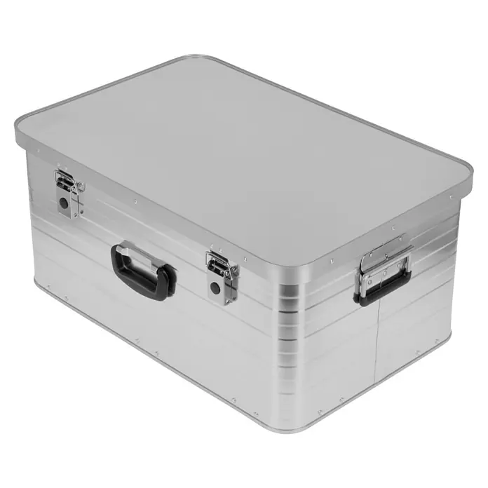 Wisent Aufbewahrungs- & Transportbox - Fassungsvermögen: 80 l - Silberner Aluminium-Transportkoffer mit Griff und Verschlüssen, ideal für sichere Lagerung und Transport.
