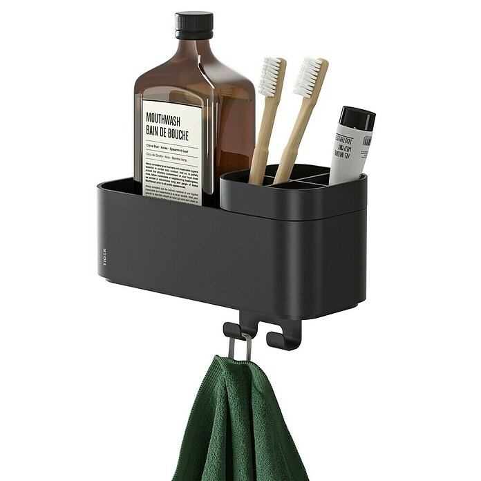Tiger Doucherek met haak en houder 2-Store (10,8 x 24,9 x 15,7 cm, Zwart) | BAUHAUS