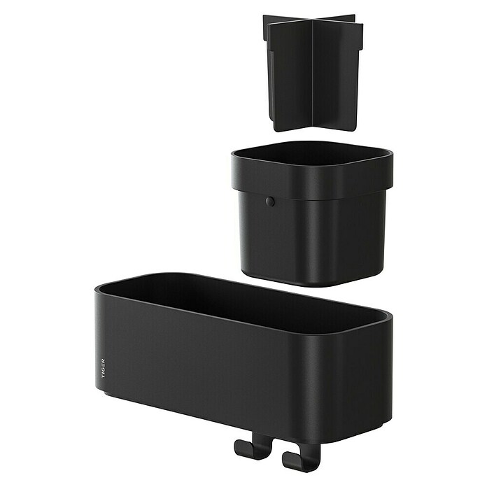 Tiger Doucherek met haak en houder 2-Store (10,8 x 24,9 x 15,7 cm, Zwart) | BAUHAUS