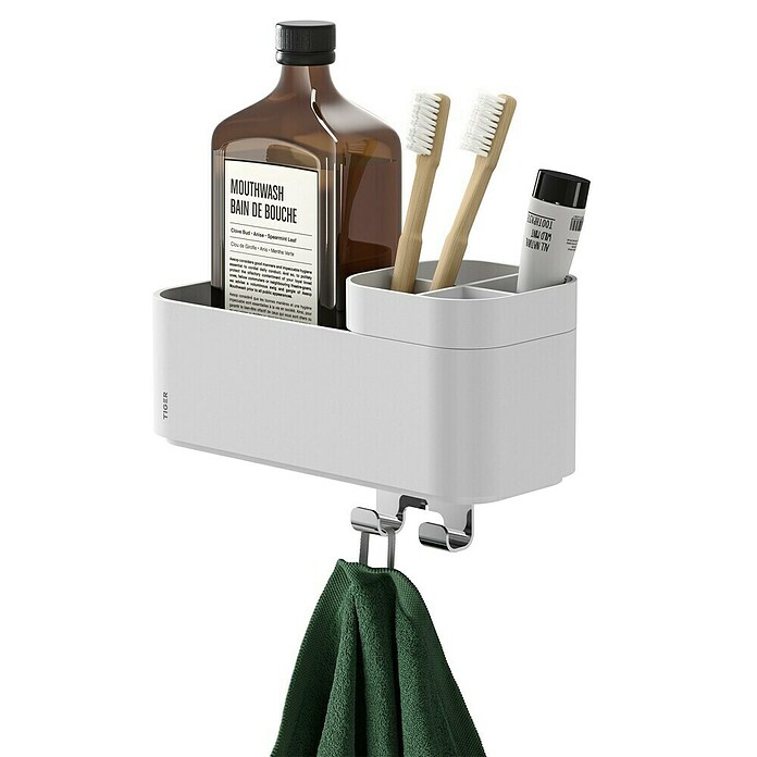Tiger Doucherek met haak en houder 2-Store (10,8 x 24,9 x 15,7 cm, Wit) | BAUHAUS
