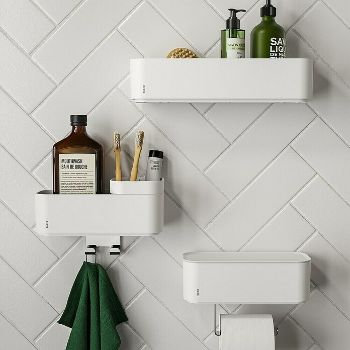 Tiger Doucherek met haak en houder 2-Store (10,8 x 24,9 x 15,7 cm, Wit) | BAUHAUS