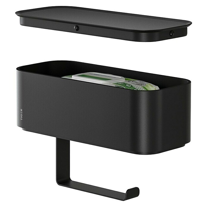 Tiger Toiletrolhouder met opbergbox 2-Store (Met deksel, Zwart) | BAUHAUS