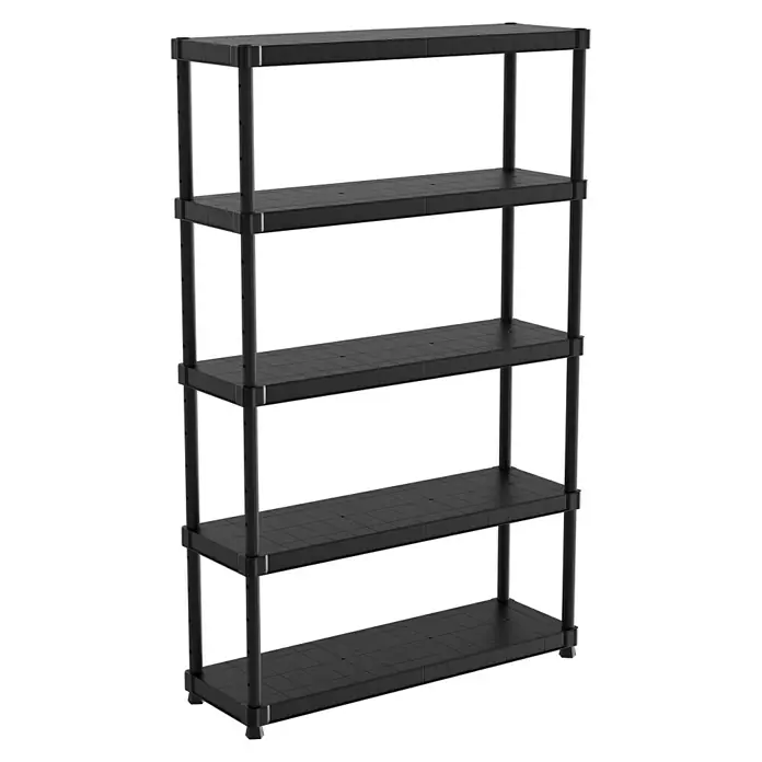 Regalux Kunststoffregal - H x B x T: 187 x 120 x 40 cm, Traglast pro Boden: 70 kg, Anzahl Böden: 5 Stk., Stecken, Schwarz - Schwarzes Regal mit fünf Ebenen zur Aufbewahrung von Gegenständen und zur Organisation von Räumen.