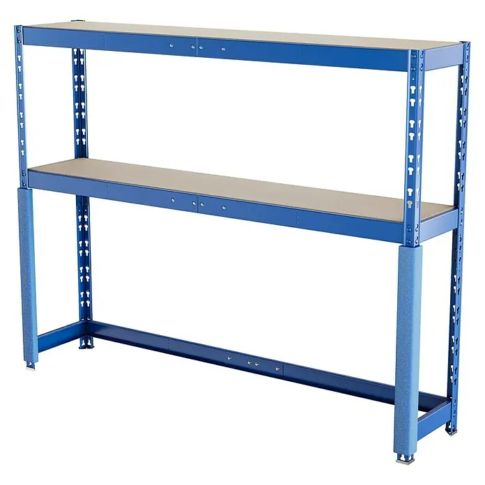 Regalux Schwerlastregal - H x B x T: 180 x 240 x 50 cm, Traglast pro Boden: 300 kg, Anzahl Böden: 2 Stk., Stecken, Blau - Ein stabiles blaues Regal mit zwei Ablageflächen. Ideal für Werkstatt oder Lagerraum. Hohe Belastbarkeit garantiert.