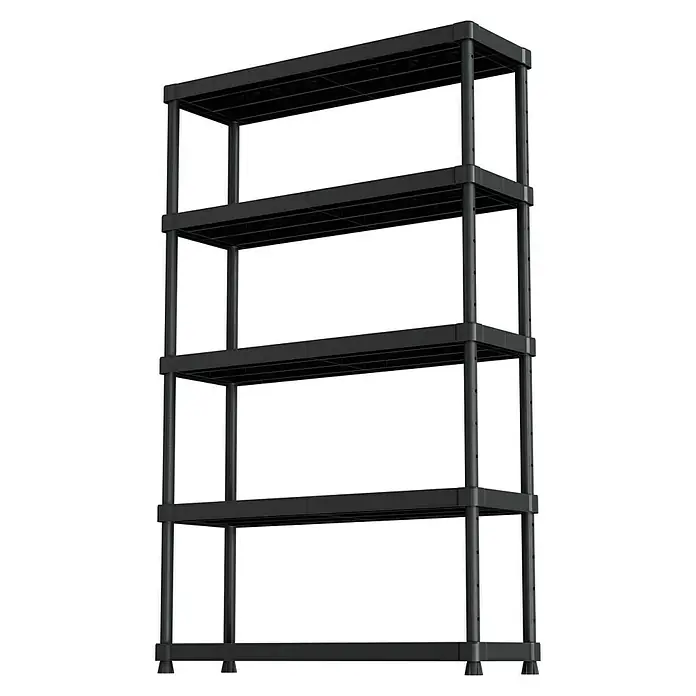 Regalux Kunststoffregal - H x B x T: 187 x 120 x 40 cm, Traglast pro Boden: 70 kg, Anzahl Böden: 5 Stk., Stecken, Schwarz - Schwarzes Kunststoffregal mit fünf Ebenen. Das Regal bietet viel Stauraum und ist einfach zu montieren.