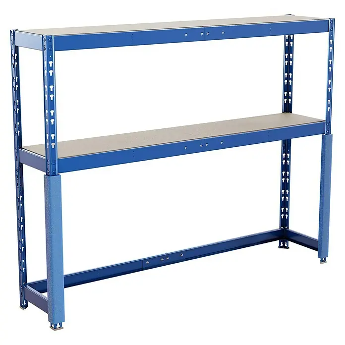 Regalux Schwerlastregal - H x B x T: 180 x 240 x 50 cm, Traglast pro Boden: 300 kg, Anzahl Böden: 2 Stk., Stecken, Blau - Zweistufiges, blaues Metallregal mit zwei grauen Regalböden für Lagerung und Organisation von Gegenständen.